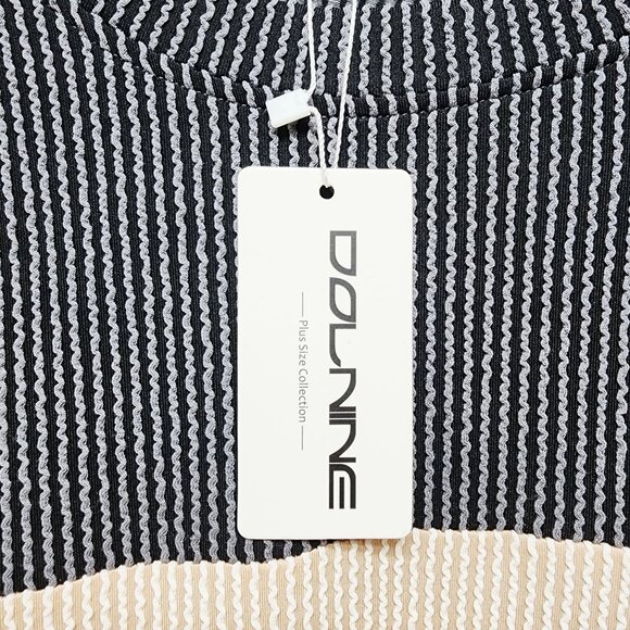 Striped Colorblock Sweater Plus Size Size 5XL Womens Long Sleeve Black Beige - Picture 4 of 7